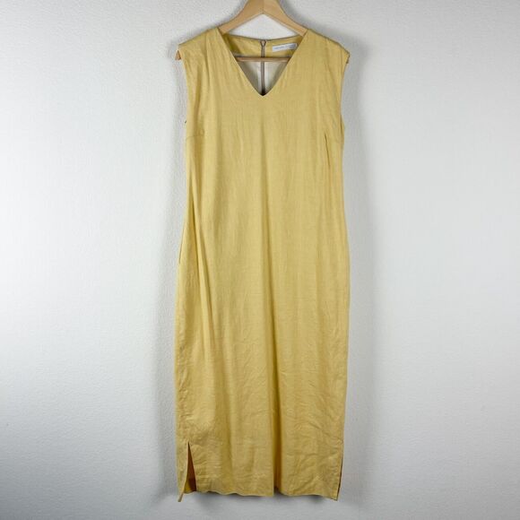 Fabiana Filippi Dresses & Skirts - Fabiana Filippi Linen Blend Dress Womens XS Yellow Midi Sleeveless V-Neck Italy